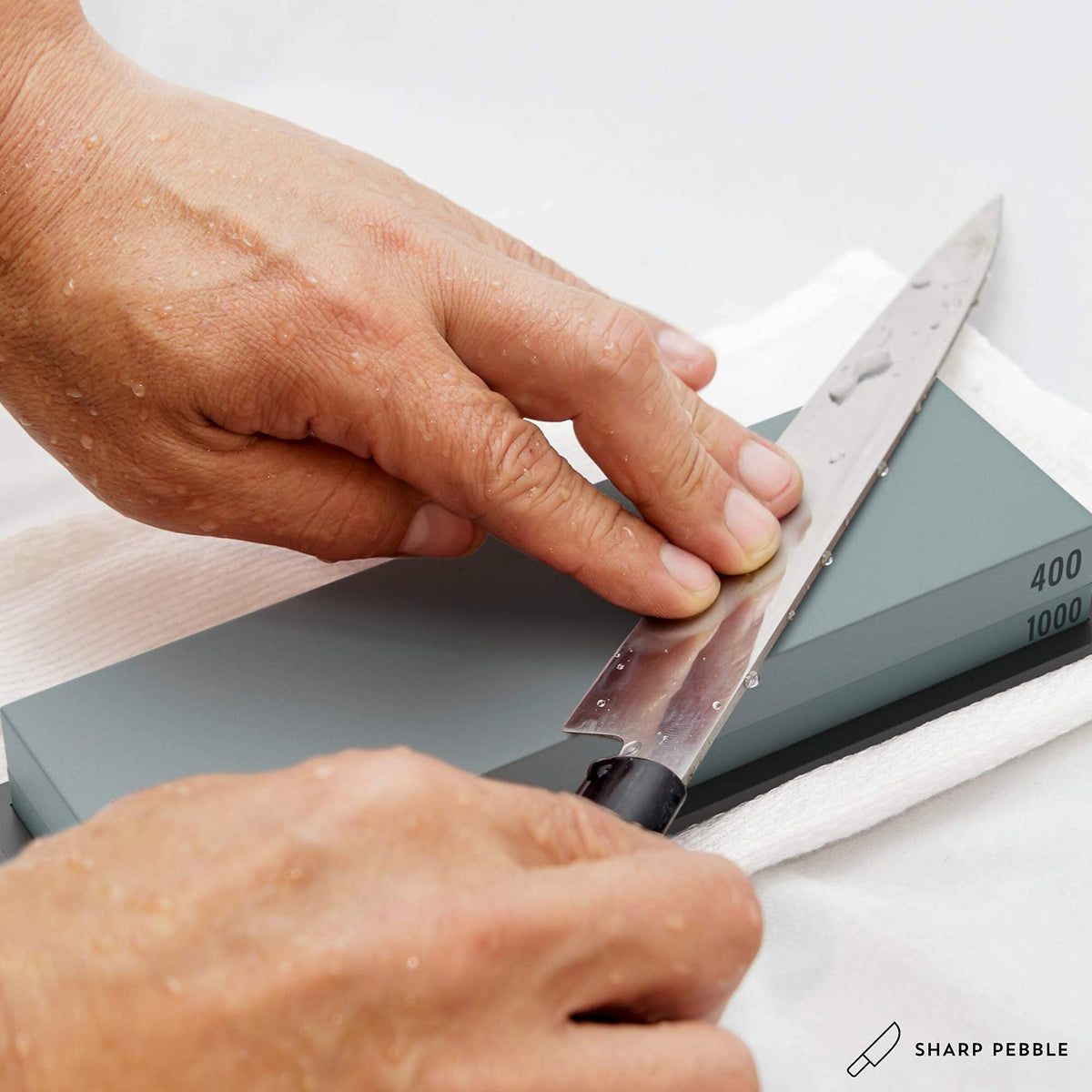Sharp Pebble Knife Sharpening Stones Kit with 400/1000 and 3000/8000 Grit with Flattening Stone