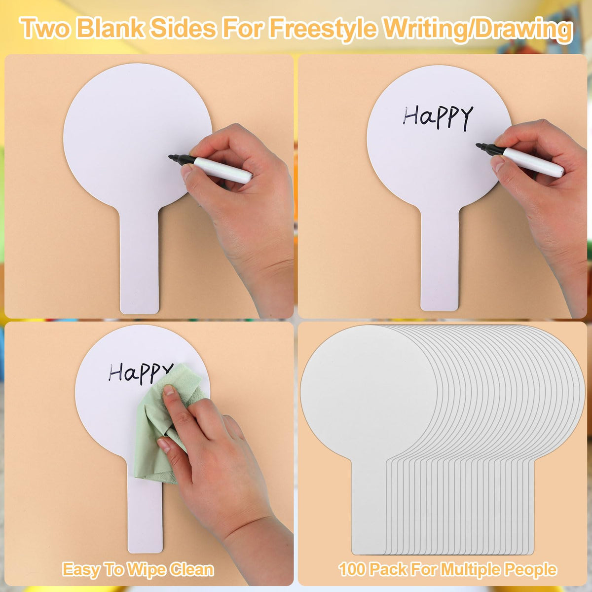 100 Pieces Dry Erase Answer Paddles Handheld Double Sided Paddles Mini White Boards Small White Board Dry Erase Signs Auction WhiteBoard for Students Classroom Voting Games