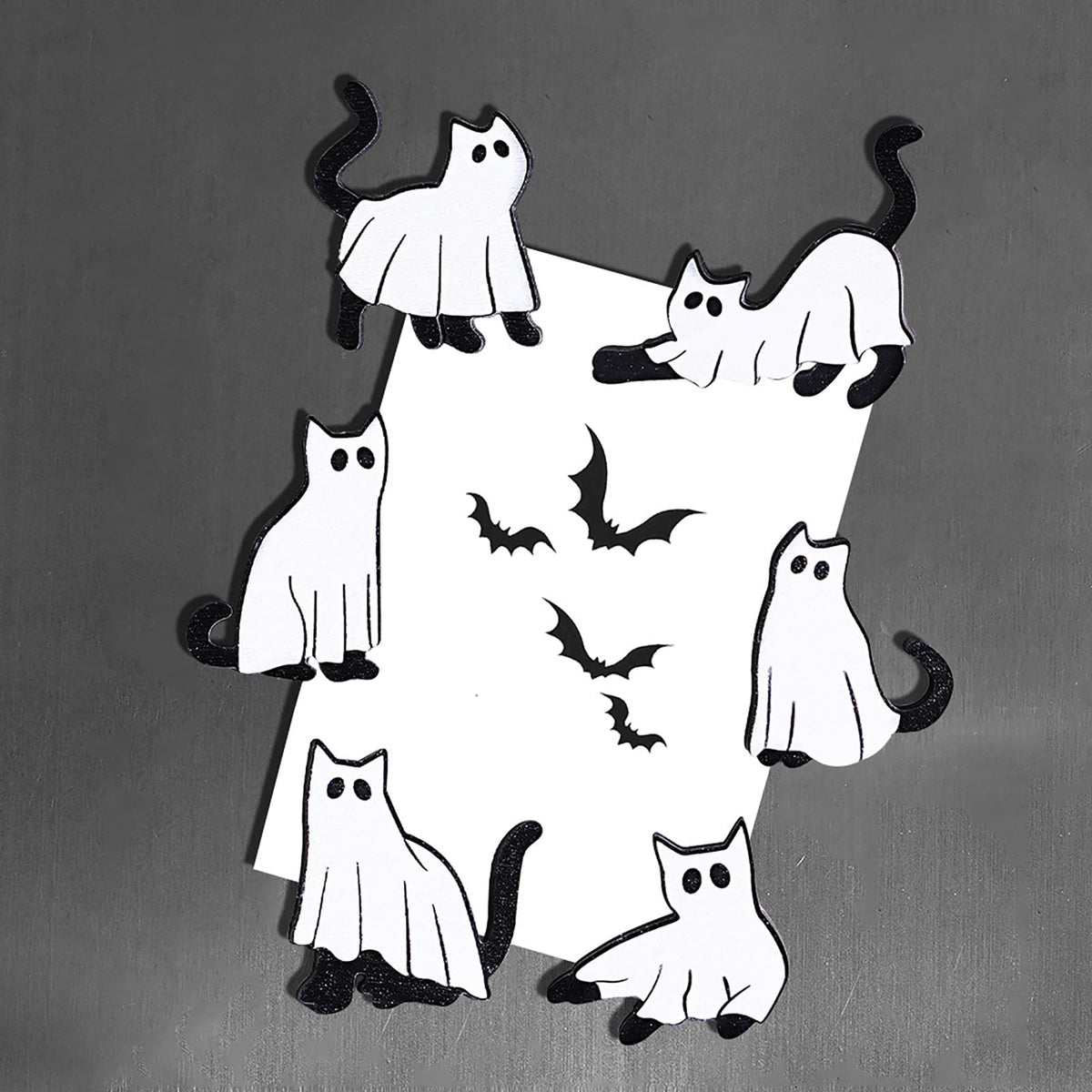 Halloween Ghost Refrigerator Magnets Cute Cat Ghost Magnet Stickers Wood Halloween Picture Frame Magnets for Fridge Fridge Magnetic Decals for Party Decor