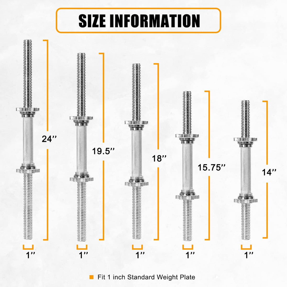 Threaded Dumbbell Chrome Handles 1 Inch Pair, 18" Adjustable Dumbbell Bar Handles, Fits Standard Weight Plates with 1” Diameter, for Gym Workouts, Exercise, Weightlifting, Sold in Pair