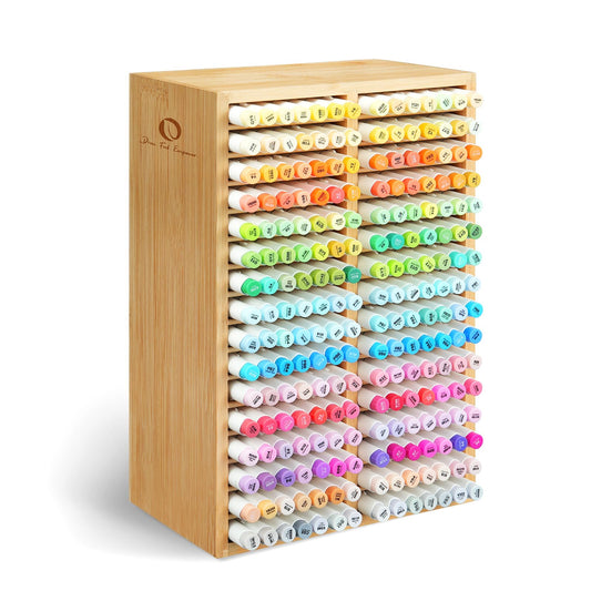 Ohuhu Bamboo Marker Organizer, Desktop Storage Hold 224 Markers for Honolulu Oahu Series of Ohuhu Markers, Pens Pencils Stationary Organizer Holder with 32 Compartments for Classroom Office Decor