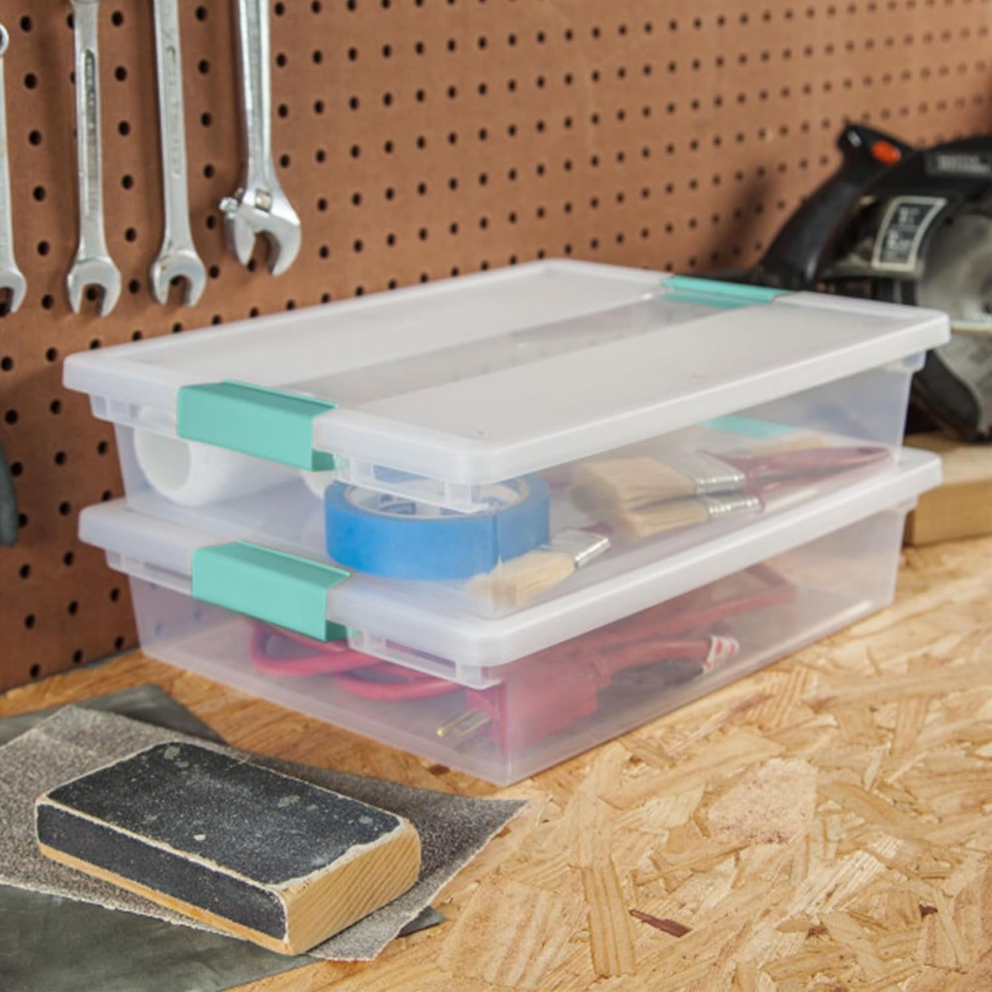 Sterilite 24-Pack Clip Box | Stackable Clear Plastic Bins with Latching Lids for Organized Storage