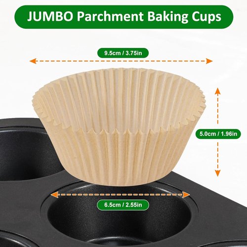 Caperci Jumbo Muffin Liners - 200 Pcs Natural Paper Baking Cups | Non-Stick & Grease-Proof