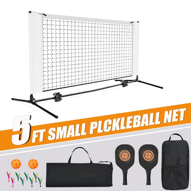 Small Mini Pickleball Net, 5FT Pickle Ball Net Portable Outdoor with Carry Bag, for Outdoor Backyard Home Driveway, Pickleball Dink Net(White Set)