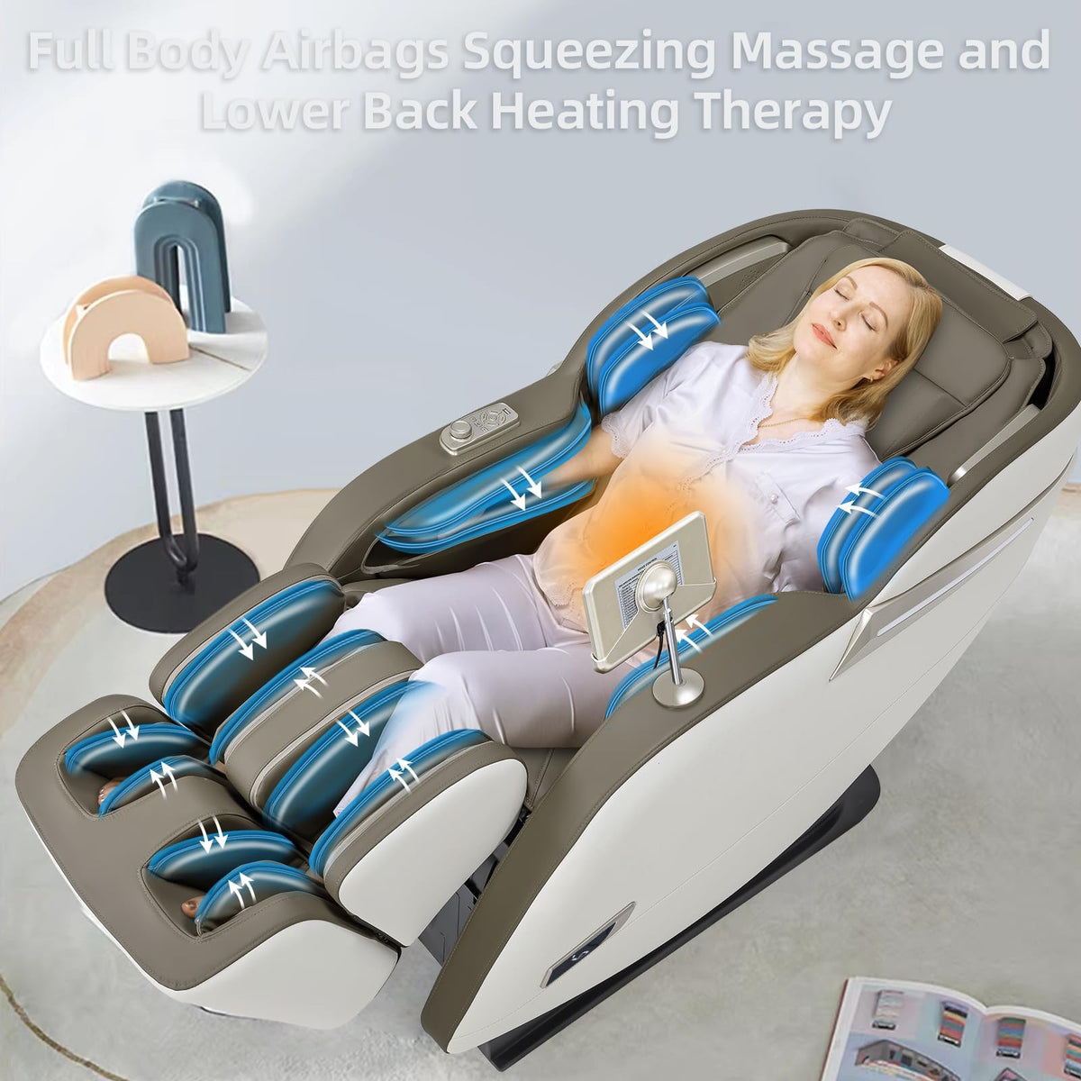 MYTHIA 2026 Full Body Massage Chair for After Work Recovery - Zero Gravity Recliner up to 165°with SL Track, Heat Therapy, Bluetooth & USB Charging Port (MD906-Beige)