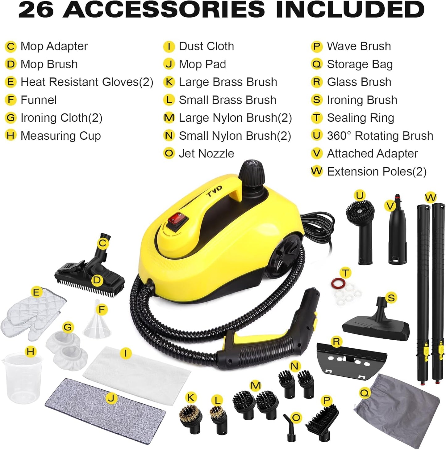 TVD Steam Cleaner - Powerful Home Steamer with 26 Accessories & 5M Extra-Long Power Cord