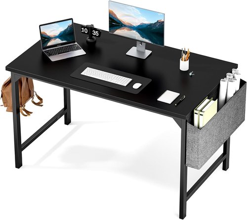 DUMOS Computer Desk - Stylish Wooden Office Table with Headphone Holder & Storage Bag | Compact Design for Home Office