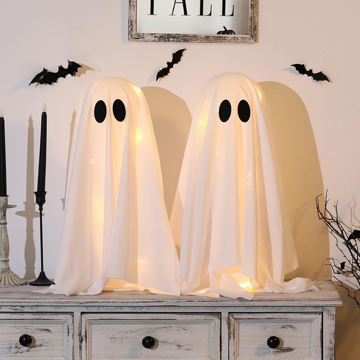 Halloween Decorations -2 Packs Spooky Ghosts with Lights-Scary Ghost for Halloween Decor Indoor Party Home Table Room Kitchen and Fireplace Decor