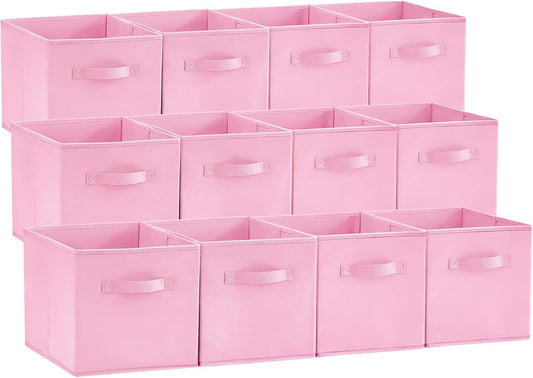 Lifewit Storage Cubes - Foldable Decorative Fabric Baskets for Home Organization | 11-Inch Pink, 12-Pack