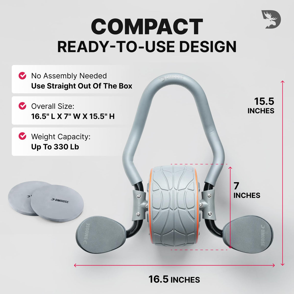 DMoose Fitness Ab Roller Wheel with Elbow Support & 2 Knee Pads - Abdominal Exercise Trainer for Core Strength Training - Ultimate Abs Workout Equipment for Home and Gym - Ab Machine for Men & Women (Grey)