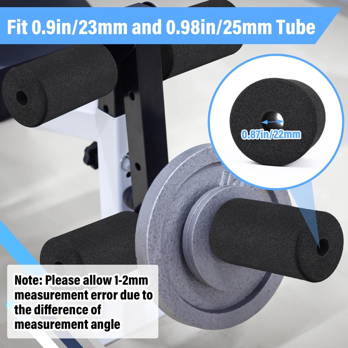 Deekin 4 Pcs Foam Foot Pad Rollers Buffer Tube Cover for Exercise Machine Home Gym Equipment Replacement Pads for Leg Extension Weight Bench Inversion Table(0.87 x 2.56 x 4.53 Inches)