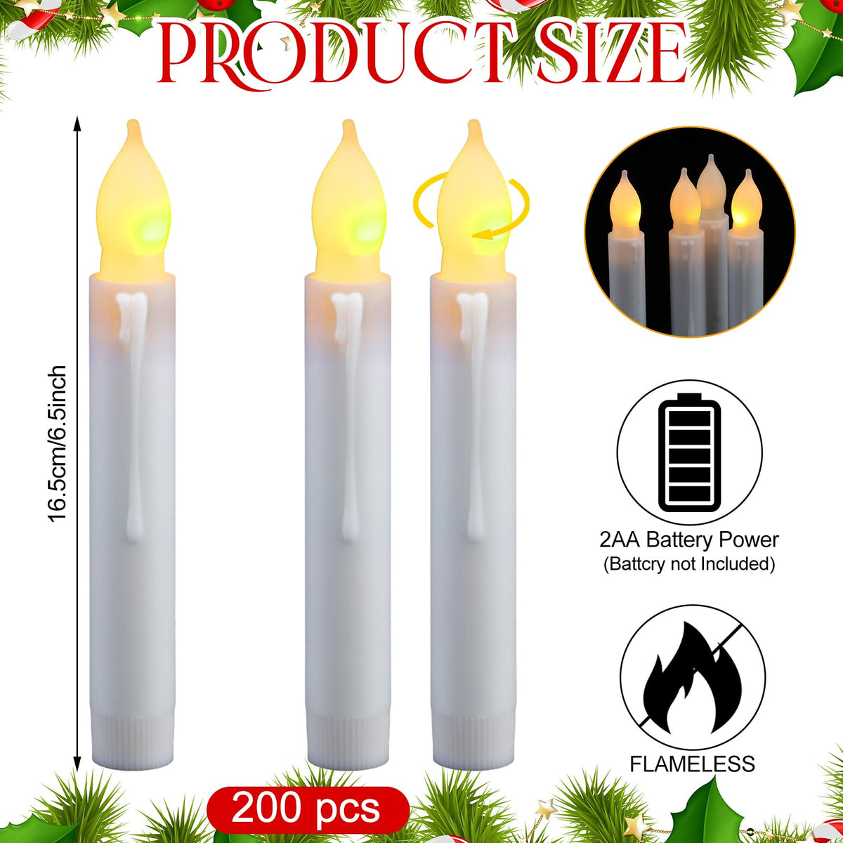 VIHOSE 200 Pcs 6.5 inch Flameless LED Taper Candles - Battery Operated Flickering LED Candles with Warm Yellow Light for Wedding, Church, Christmas, Halloween