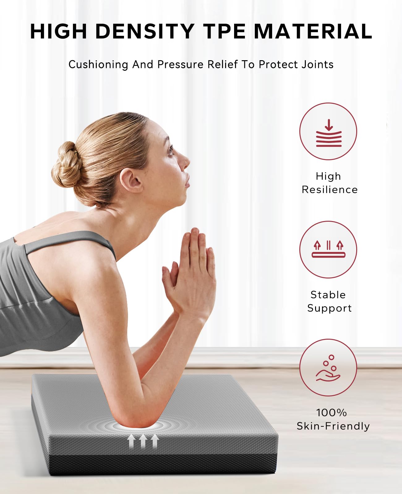 HAPBEAR Exercise Balance Pad 2-Pack - 15"x12" Non-Slip Stability Mats - 2.25" Thick Soft Foam for Adults, Physical Therapy & Core Fitness - Bonus Band Included - Black
