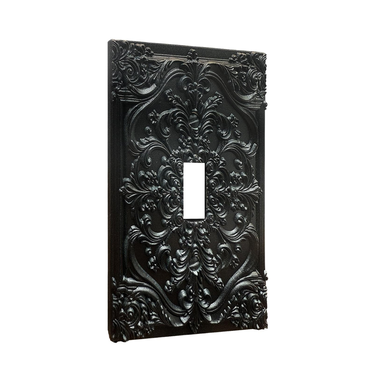 Spshian Decorative Light Switch Plate Covers Black Flower Elegant 3D Floral Embossed 1 Gang Light Switch Cover Plate Single Toggle Wall Plate Outlet Covers Faceplate for Bedroom Home Decor