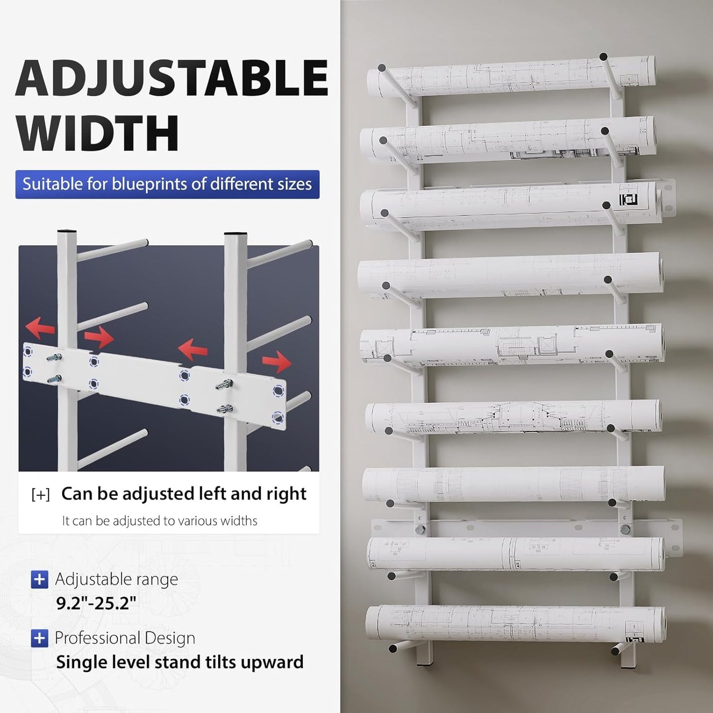 Skiennix Wall Mount Blueprint Storage Rack - Heavy Duty File Holder for Posters & Vinyl Rolls | 320 lbs Capacity