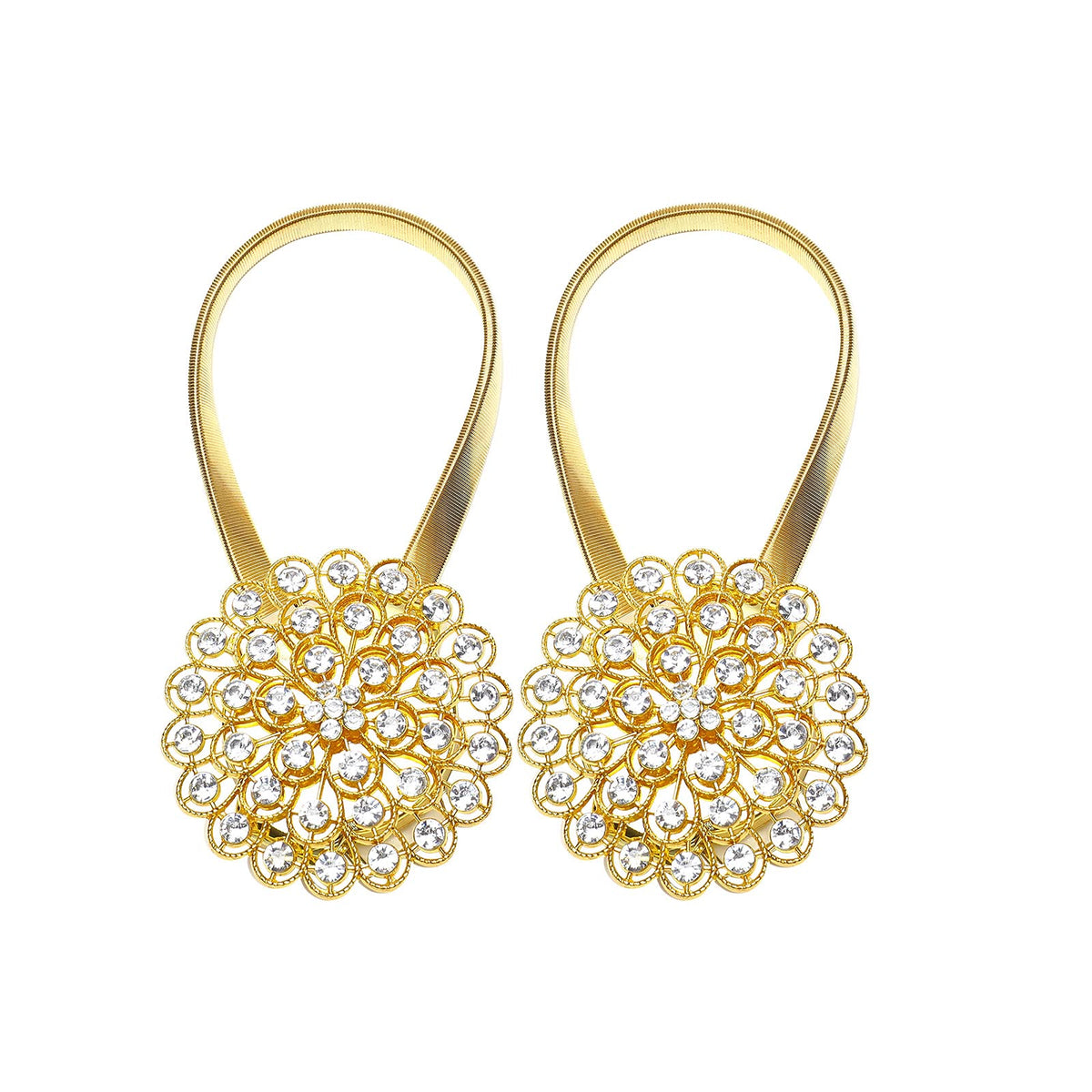 Mightree Magnetic Curtain Tiebacks,Magnet Curtain Clips with Stretchy Metal Rope for Home Office,Outdoor Decor Curtain Holdbacks,2 Pack Drape Holdbacks,Gold Diamond Flower