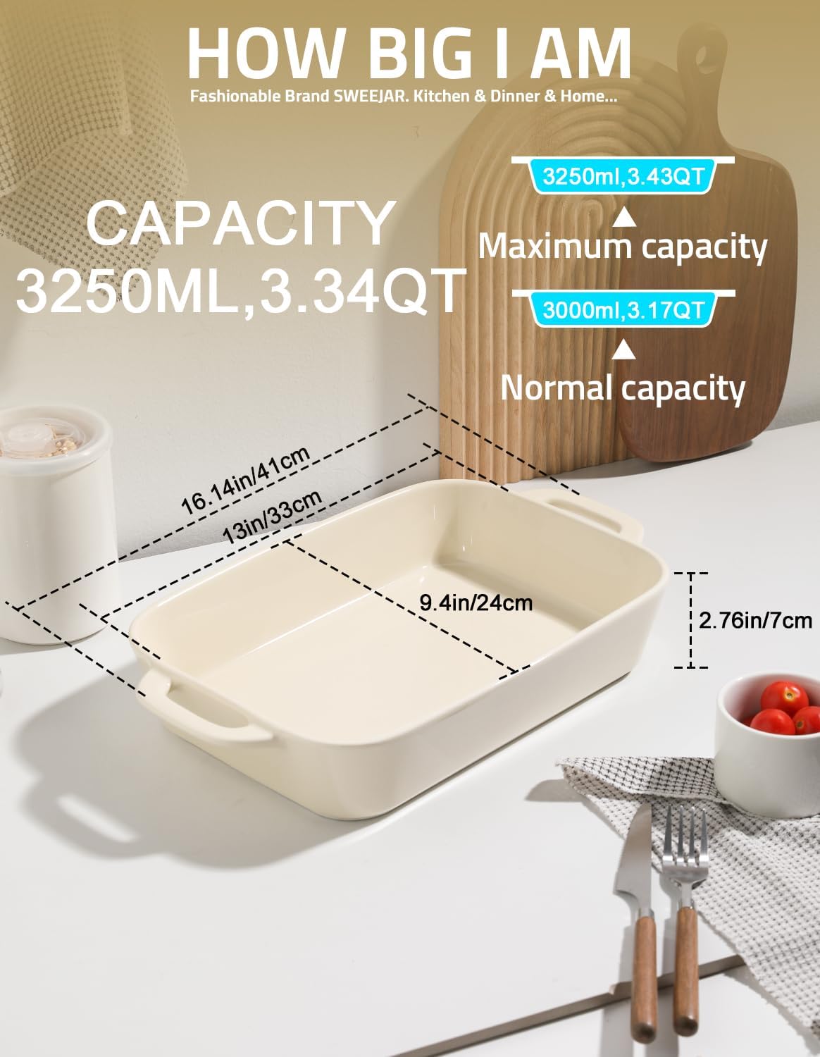 Sweejar Ceramic Bakeware Set - 9x13 Rectangular Baking Dish for Casseroles & Daily Cooking - Beige