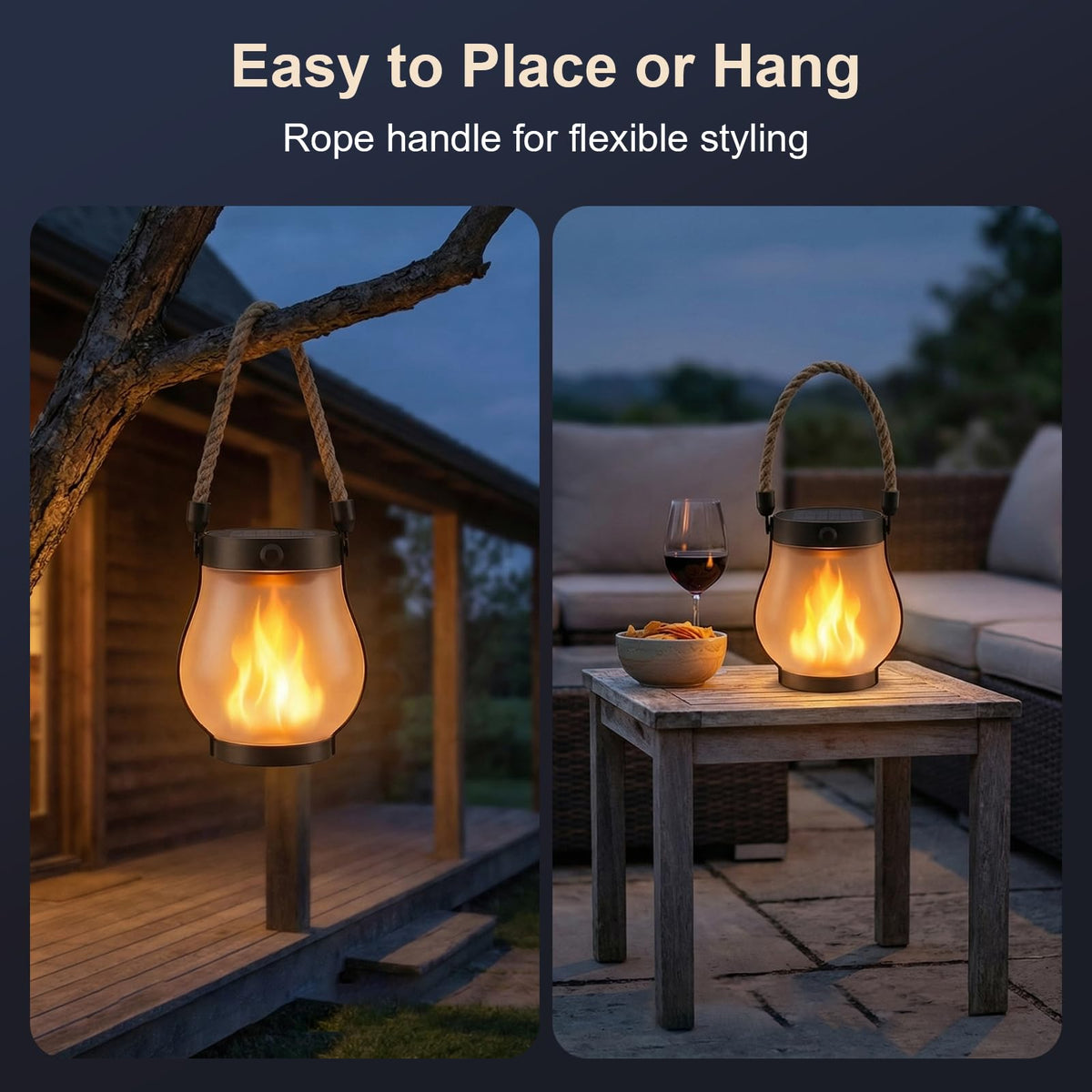 Solar Lanterns Outdoor Waterproof 4 Pack, Outdoor Solar Lanterns with Flickering Flame Effect, USB-C & Solar Charging, Auto Dusk to Dawn, Hanging Light for Garden Patio Yard