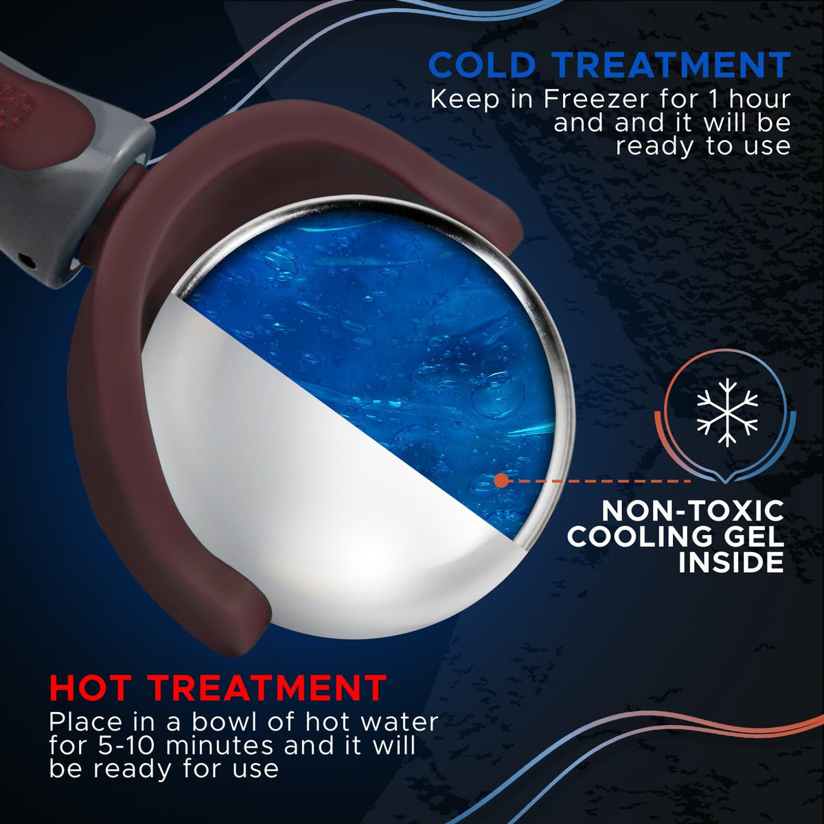 PRIME Fitness Cold Massage Roller Ball | Cold Therapy | Ice Roller Ball with Handle | cryo Stick | Relieve Muscle Pain (Maroon)