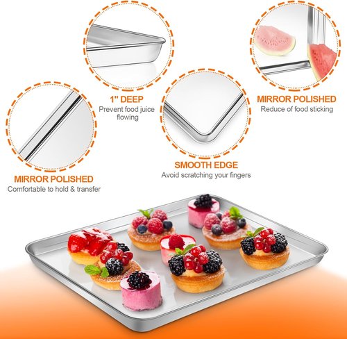 CEKEE Stainless Steel Baking Sheet Set - Heavy Duty 16-Inch Cookie Sheets for Toaster Oven | 12-Piece Set