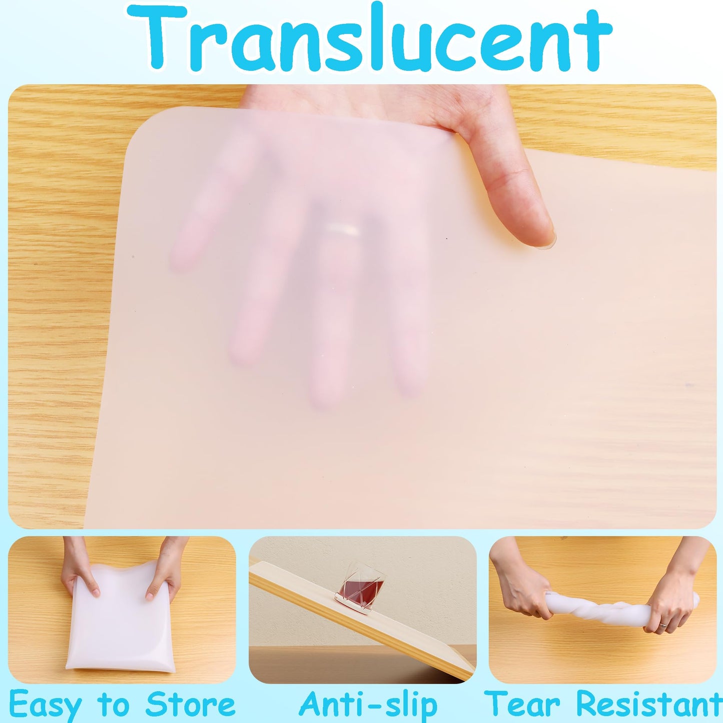 PABUSIOR Large Silicone Mat for Crafts: Heat Resistant Non-Slip 19.7×29.5 In Translucent Silicone Liner for Jewelry, Epoxy Resin, Glitter Slime, Manicure, DIY Sheet, 1/Pack
