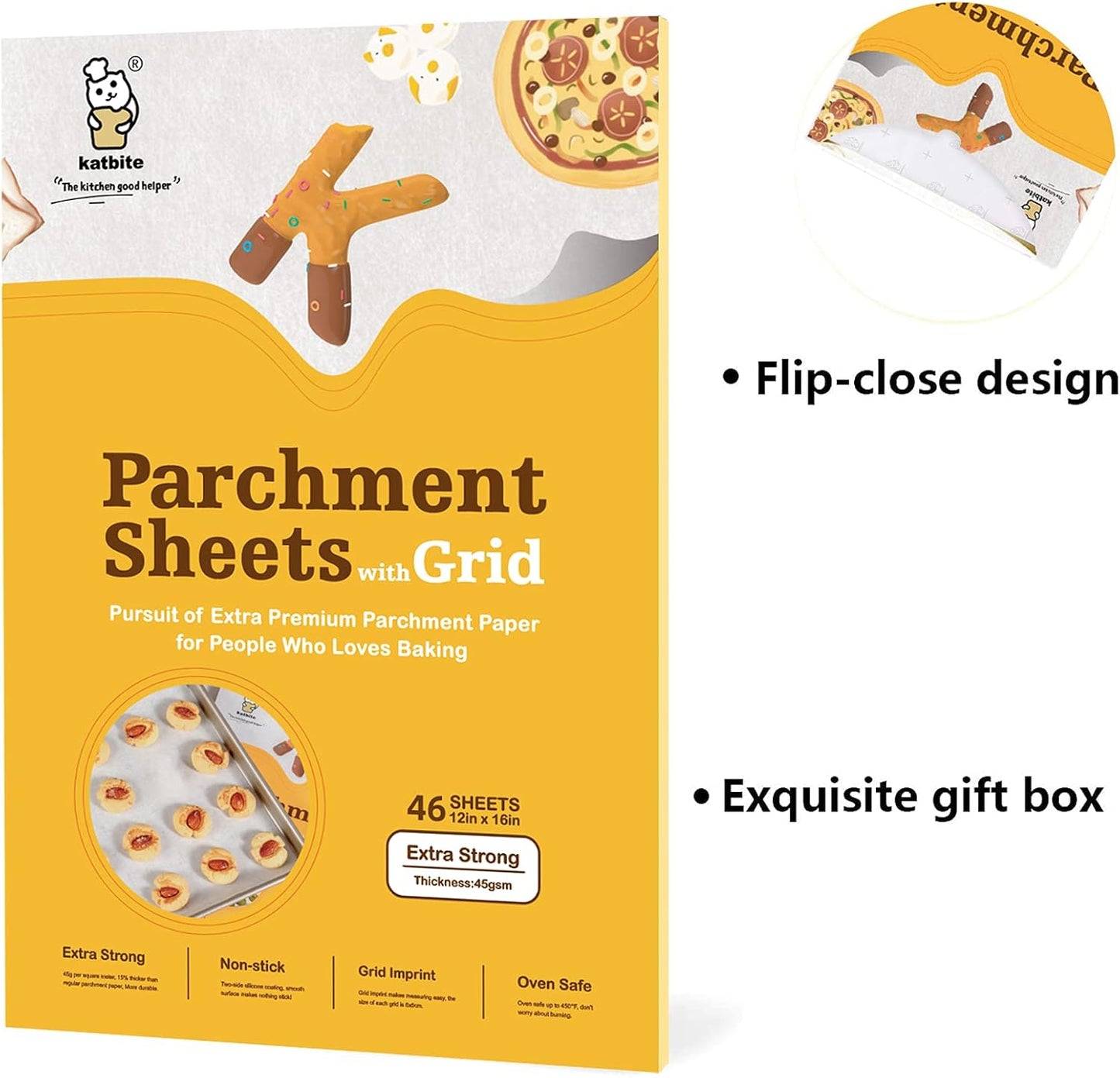 Katbite 12x16 Inch Non-Stick Parchment Paper Sheets - Heavy Duty Precut Baking Paper for Cookies & Air Frying