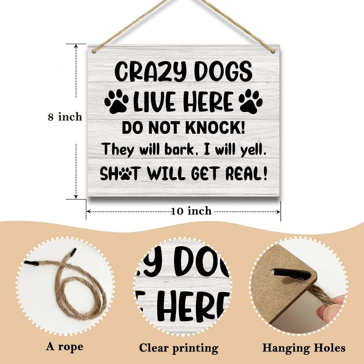 No Knocking Door Sign, Housewarming Gifts For Women Men Friend Coworker, Beware Of Dog Sign Dont Ring Doorbell Sign Do Not Disturb Sign Wooden Sign Wall Decor Wall Sign Hanging Sign -18