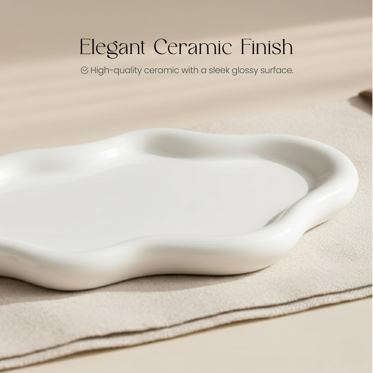 B33 BALTIC33 Cloud Ceramic Tray, Glossy White Irregular Jewelry Dish, Luxury Ceramic Ring Holder and Vanity Organizer, Cloud Trinket Plate for Keys, Perfume, or Nightstand Decor