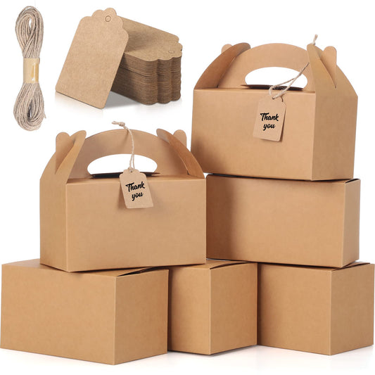Mimorou 100 Pack Brown Gable Boxes Bulk with Tags and Twine,Thank You Gift Party Favor Boxe for Candy Cookies, Treat Boxe for Father’s Day 4th of July Birthday Wedding Bridal Shower 6.2 x 3.5 x 3.5