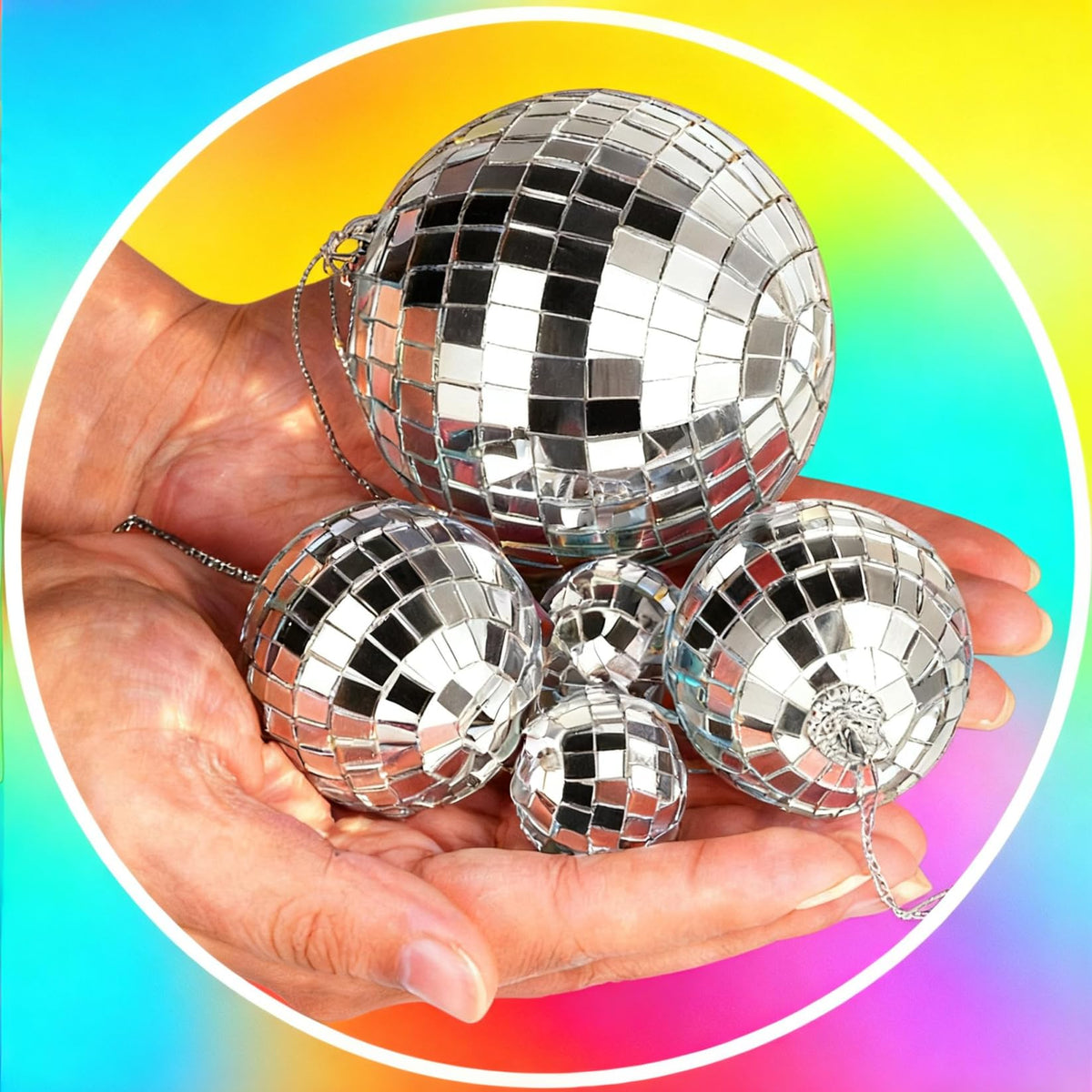 37 Pcs Mini Disco Mirror Ball Ornaments, Silver Disco Mirror Ball, Fun Silver Hanging for Party Decoration, Christmas Tree Ornaments Disco Ball Cup Toppers Wedding Birthday Party Festive Dance