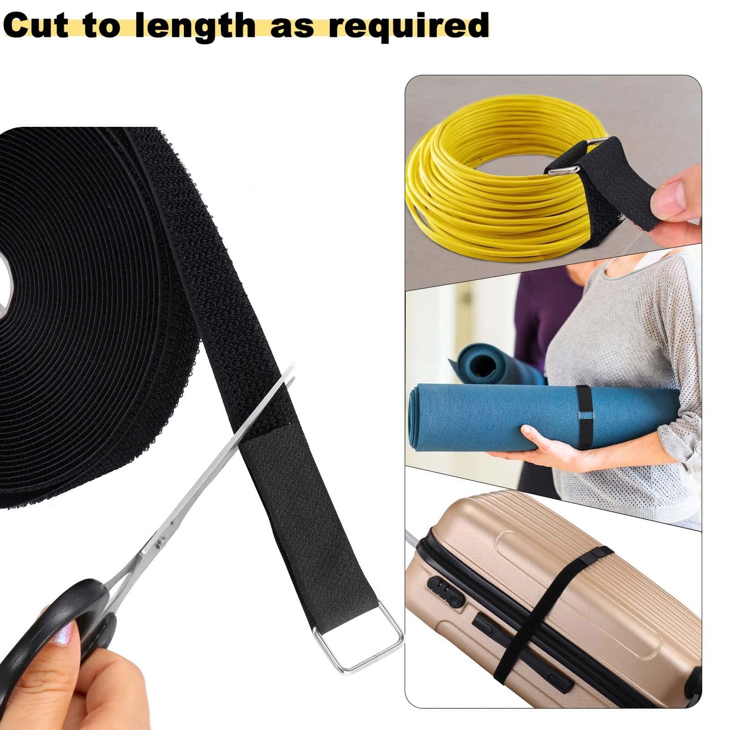 YMCRLUX 1"x16ft Hook and Loop Straps with 25 Metal Buckles, Adjustable Fastening Cable Straps, Cut-to-Length Cinch Strap, Reusable Nylon Securing Cord Ties for Organizer or Storage, 1 inch Wide, Black