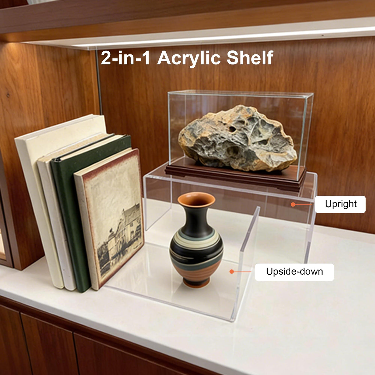 OVNTHYK Large Acrylic Risers 4 Pcs - 5mm Thick Clear Display Risers (12.4″ x 5″ x 5″) for Perfume Organizer, Collectibles, Figures, Jewelry & Retail Showcase