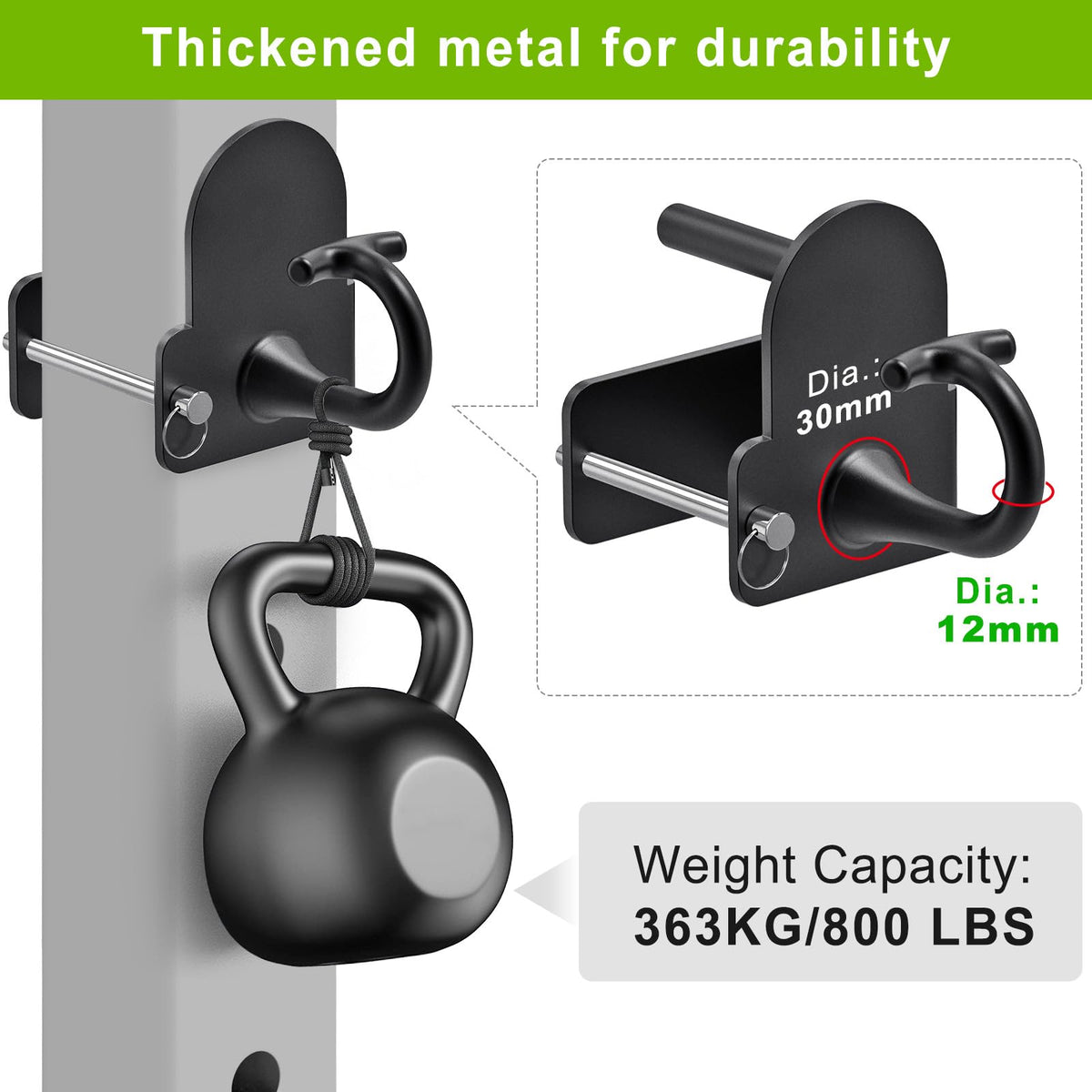 Kipika Anchor for Resistance Bands Fits 3" x 3" Power Rack with 5/8" or 1" Hole - Heavy Duty Steel Hooks with Rubber Pads for Home Gym Workouts, Strength Training,and Physical Therapy Exercise, 2 Pack