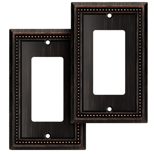 Henne Bery Sunken Pearls Heavy Duty Decorative Wall Plate Switch Plate Outlet Cover (Single Decorator, 2 Pack, Aged Bronze)