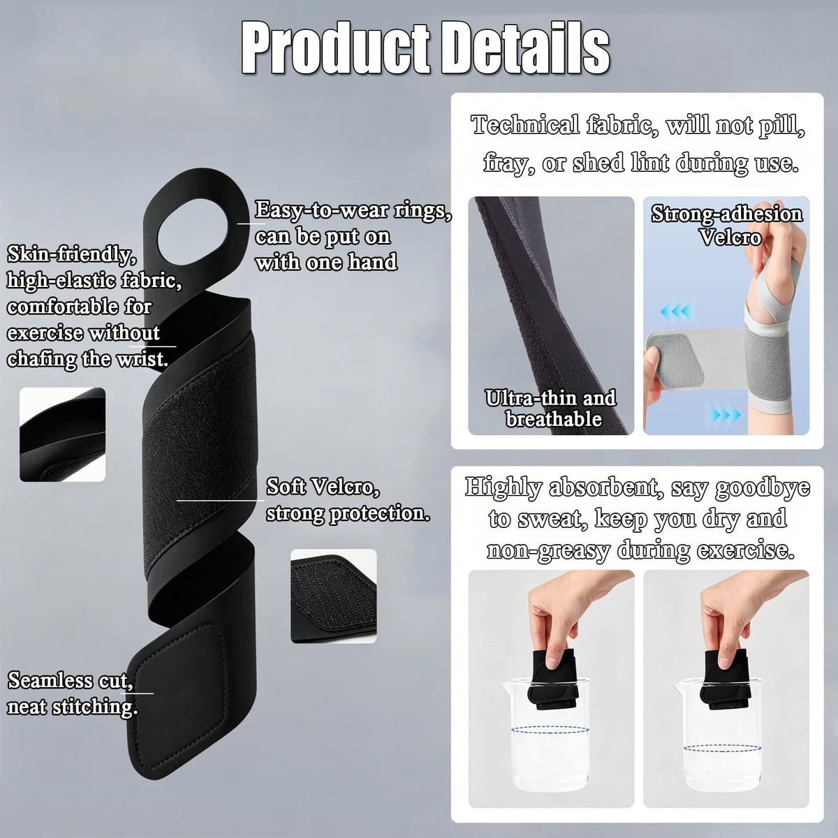 Adjustable Elastic Compression Support with Thumb Loop, Breathable Elastic Wrist Brace, Flexible Wrist Compression Sleeve for Gym Workout, Office Typing(2pcsA)