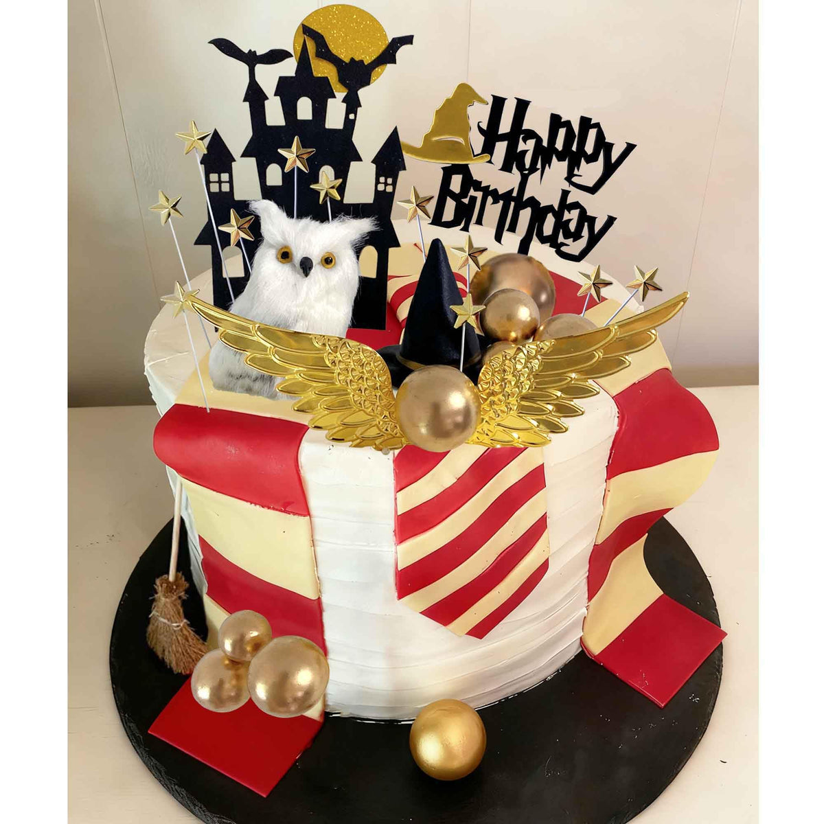 26 PCS Wizard Birthday Party Cake Decorations Set, Happy Birthday Acrylic Cake Topper with Magic Hat, Broom, Castle, Wings, Stars, Balls