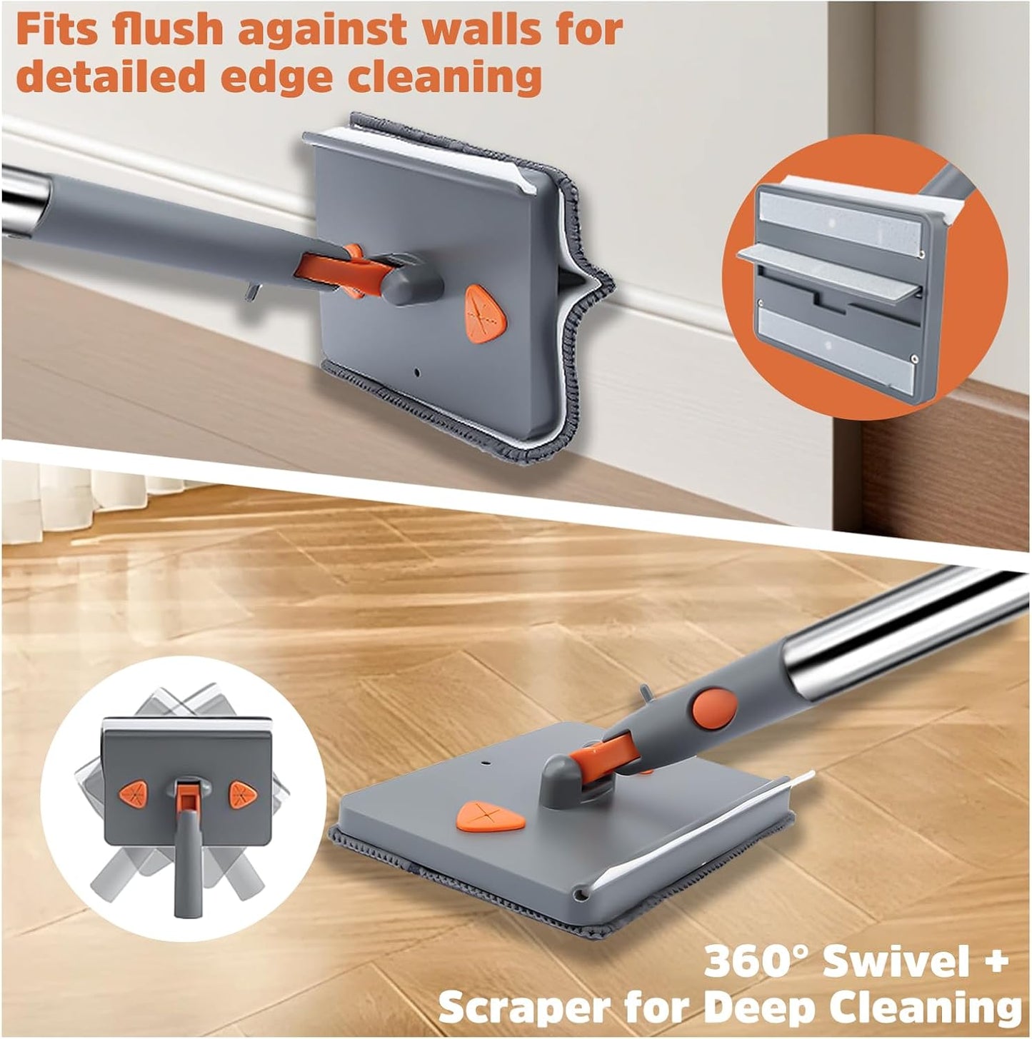 UIMO Wall Cleaner Mop - 2-in-1 Triangle & Rectangle Head with 94" Long Handle | 10 Washable Pads