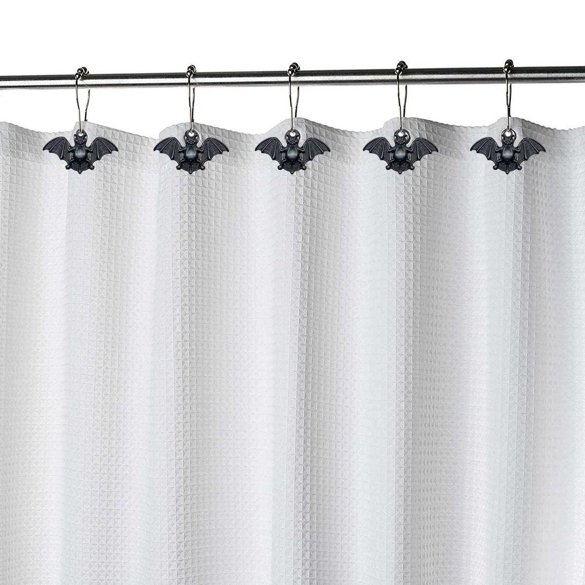 ZILucky Set of 12 Bats Shower Curtain Hooks Rings Halloween Party Supplies Haunted House Decoration Stainless Steel Rustproof (Black-Bat)