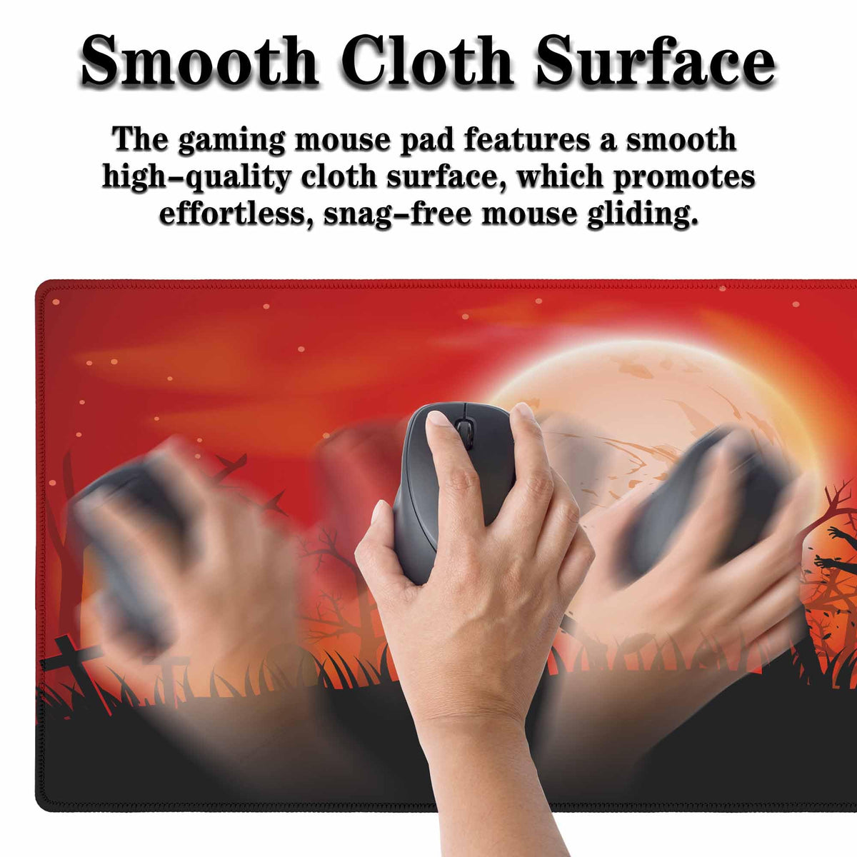 Y YIHANGBEST Zombie Apocalypse Mouse Pad Keyboard Mat Red Sky Full Moon Leafless Trees and Crosses Black Bats Large Gaming Mousepad for Desk,Computer,Office 35.4"X15.7"