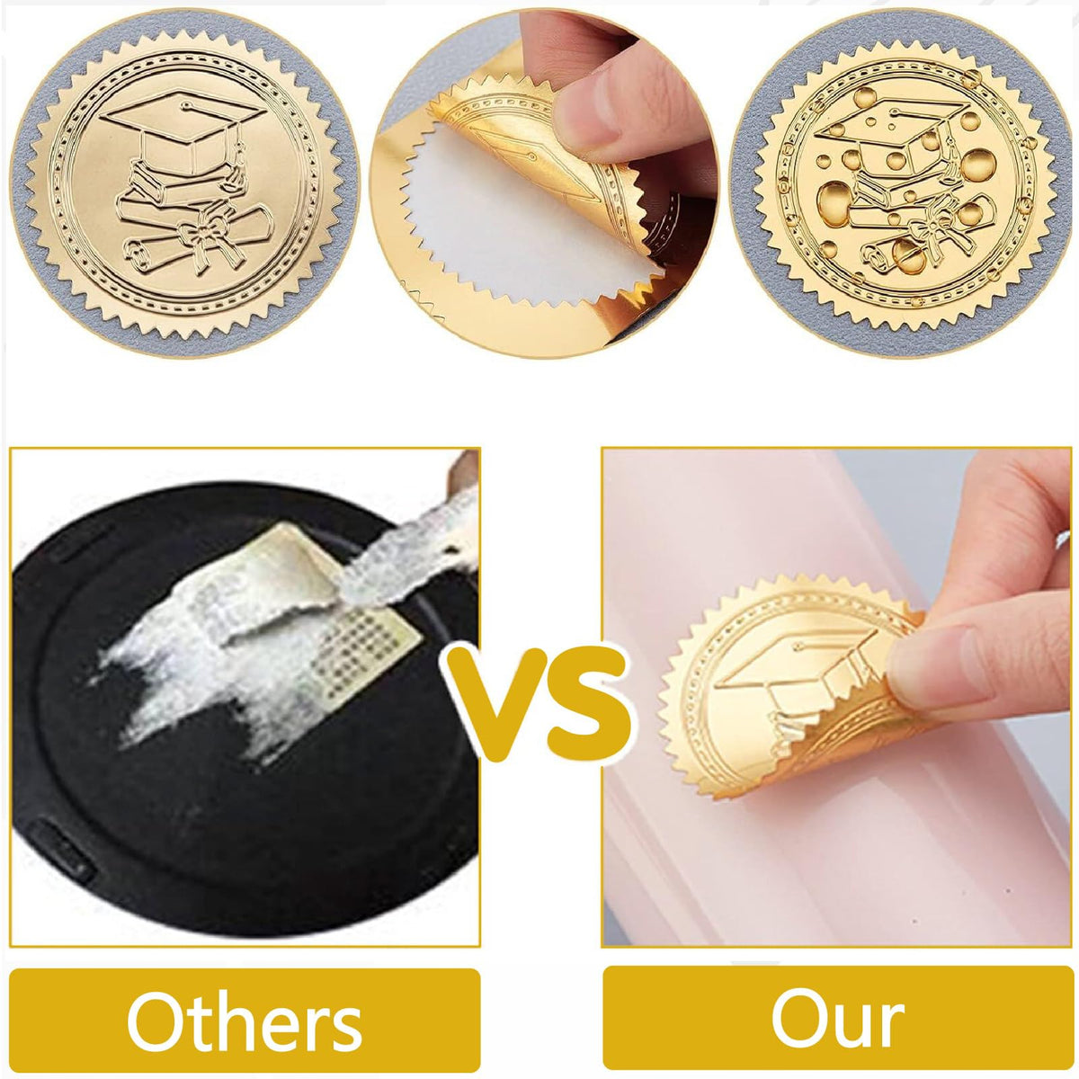 CRASPIRE 408Pcs Attendance Award Clock Gold Foil Embossed Stickers 2" Self Adhesive Envelopes Seals Round Labels for Wedding Invitation Graduation Corporate Certificates Diplomas Gift Wrapping Decor