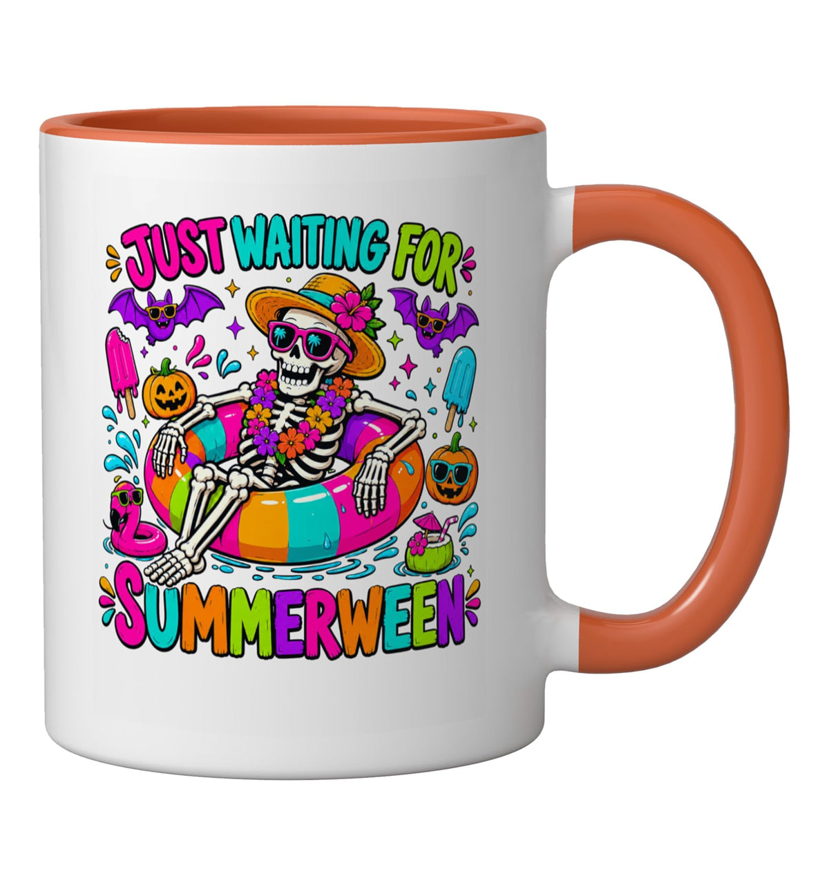 Just Waiting For Summerween Funny Halloween in Summer Quote Ceramic Mug, Orange/White