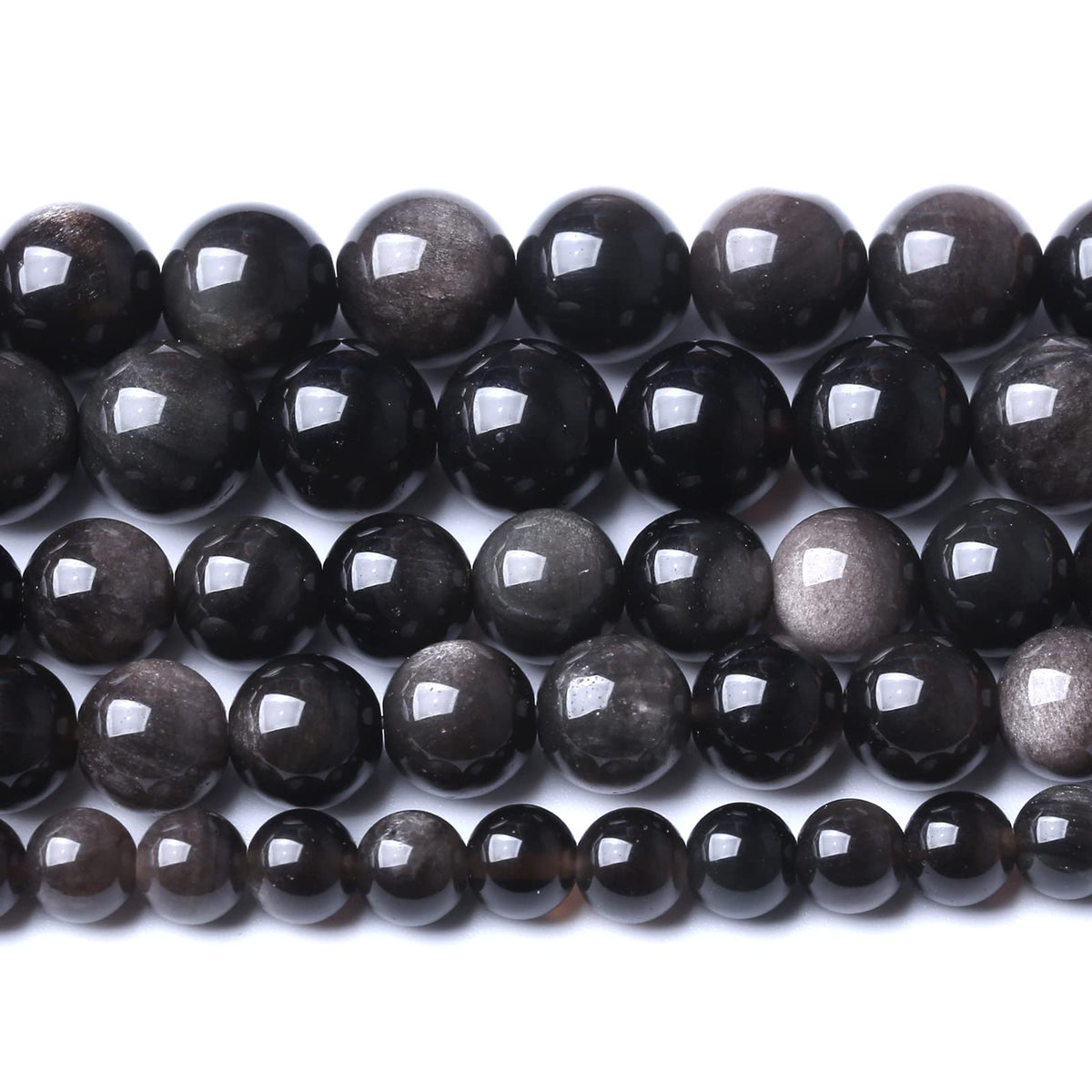 6MM 60PCS Natural Stone Silver Obsidian Loose Beads for Jewelry Making DIY Bracelet