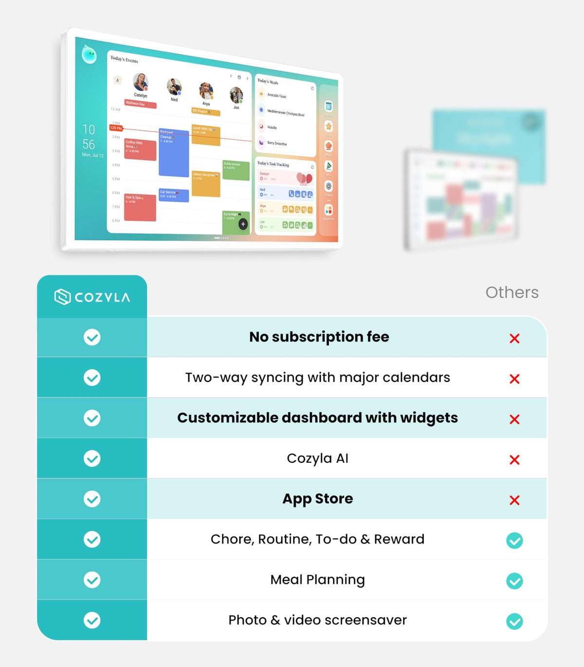 Cozyla Calendar Plus 2: 32" Smart Digital Calendar Wall Touch Screen & No Subscription Family Dashboard, Electronic Display for Family System- Chore Chart, Meal Planner, Support App Store Wall Mount