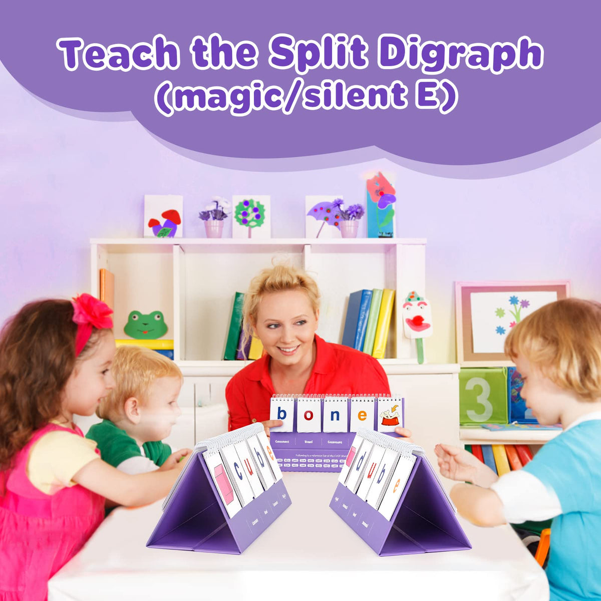 Aizweb Magic E Word Games,Phonics Games Flash Card for Preschool Kindergarten Classroom Must Haves,Spelling Reading Learning Games,Speech Therapy Montessori Educational Toy for Kid 3 4 5 Year Old