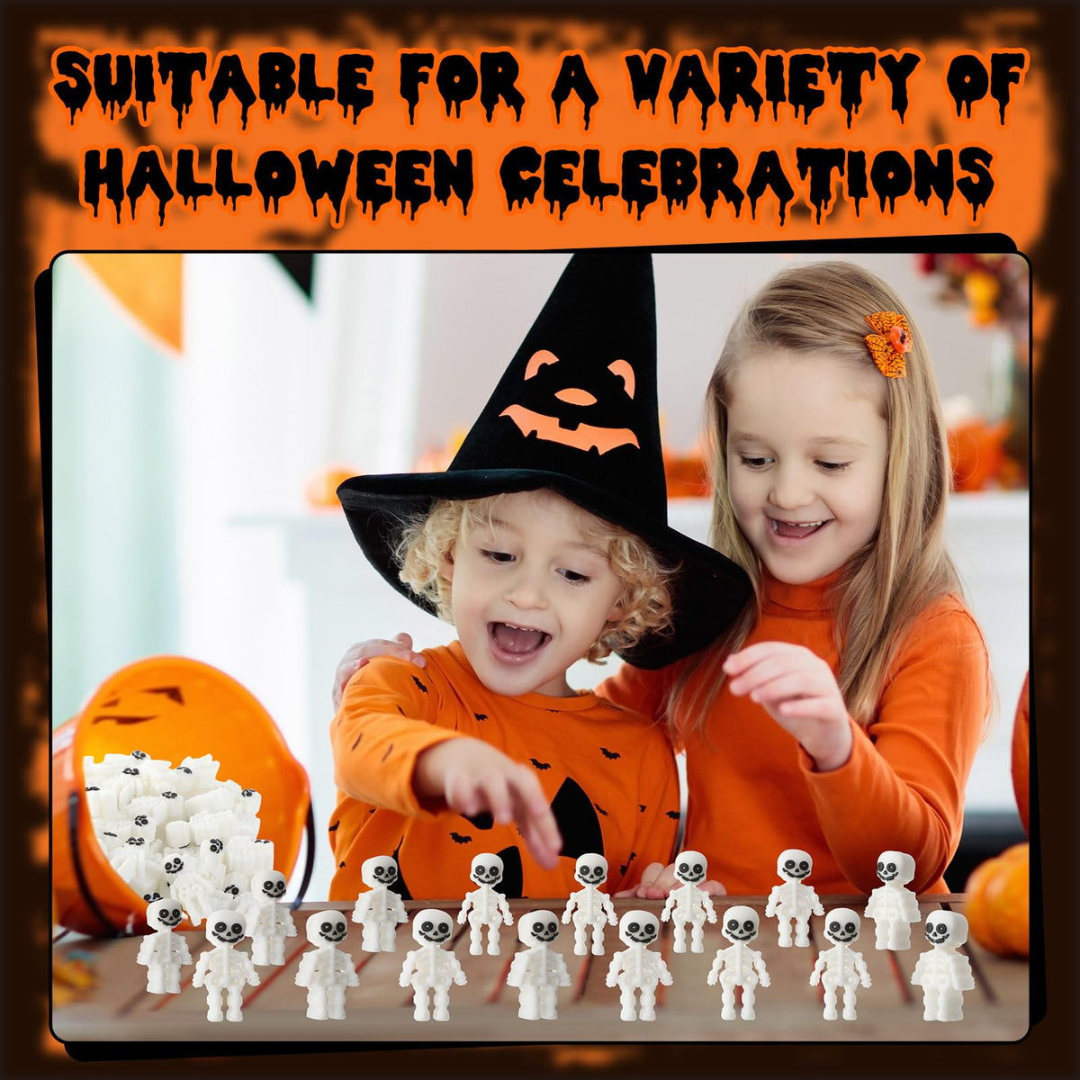 VioraWhite 50 Pcs Halloween Mini Skeleton Figures Tiny Resin Skeleton Figurines Miniatures Skulls Figures Ornaments for Halloween Party Favors Gifts to Hide and Seek Garden Dollhouse Decor(White)