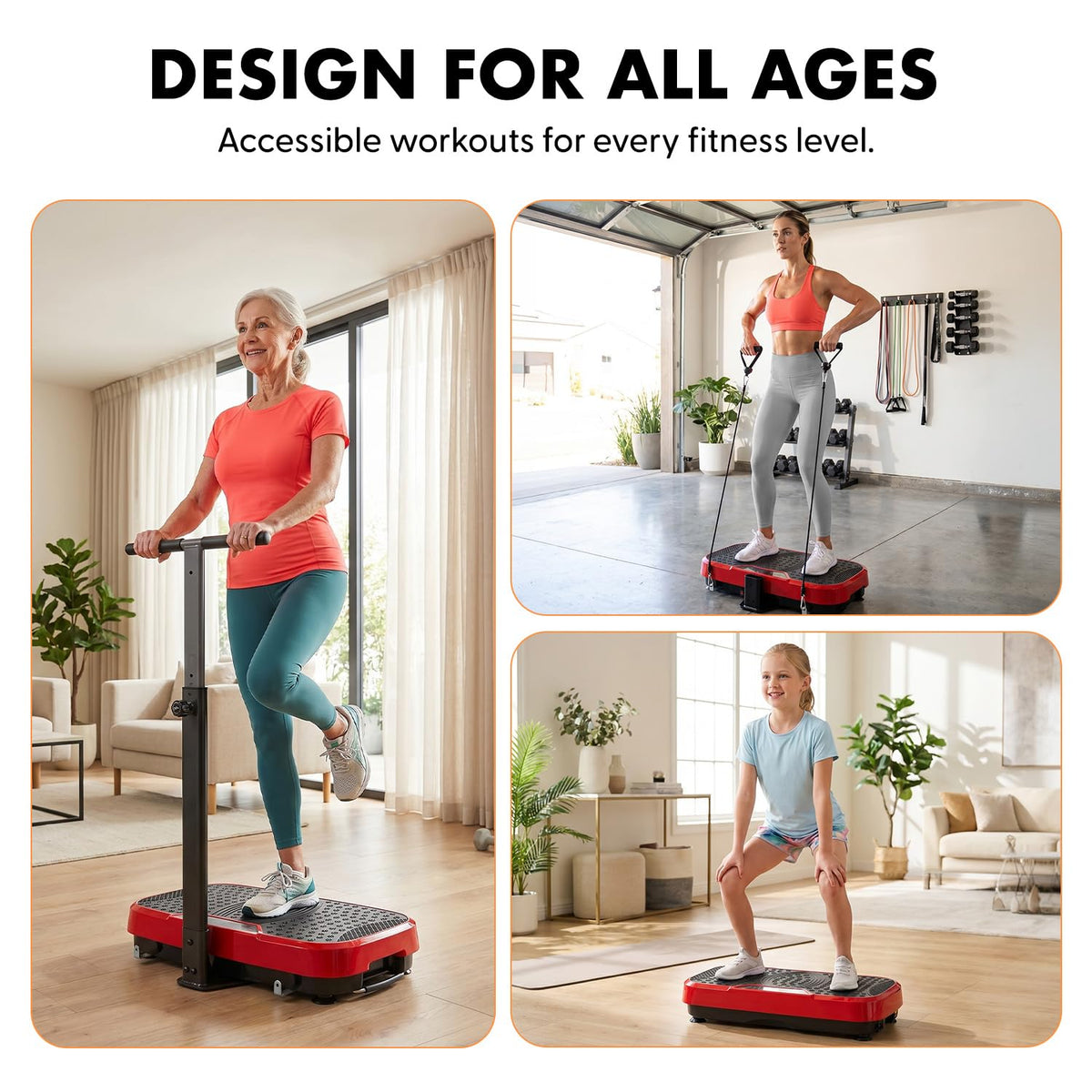 Hurtle Vibration Plate Exercise Machine, Portable Vibration Plate with Handles and 1-99 Speed Levels, 10 Preset Programs, Quiet Low-Impact Home Fitness Platform with Remote Control, Red