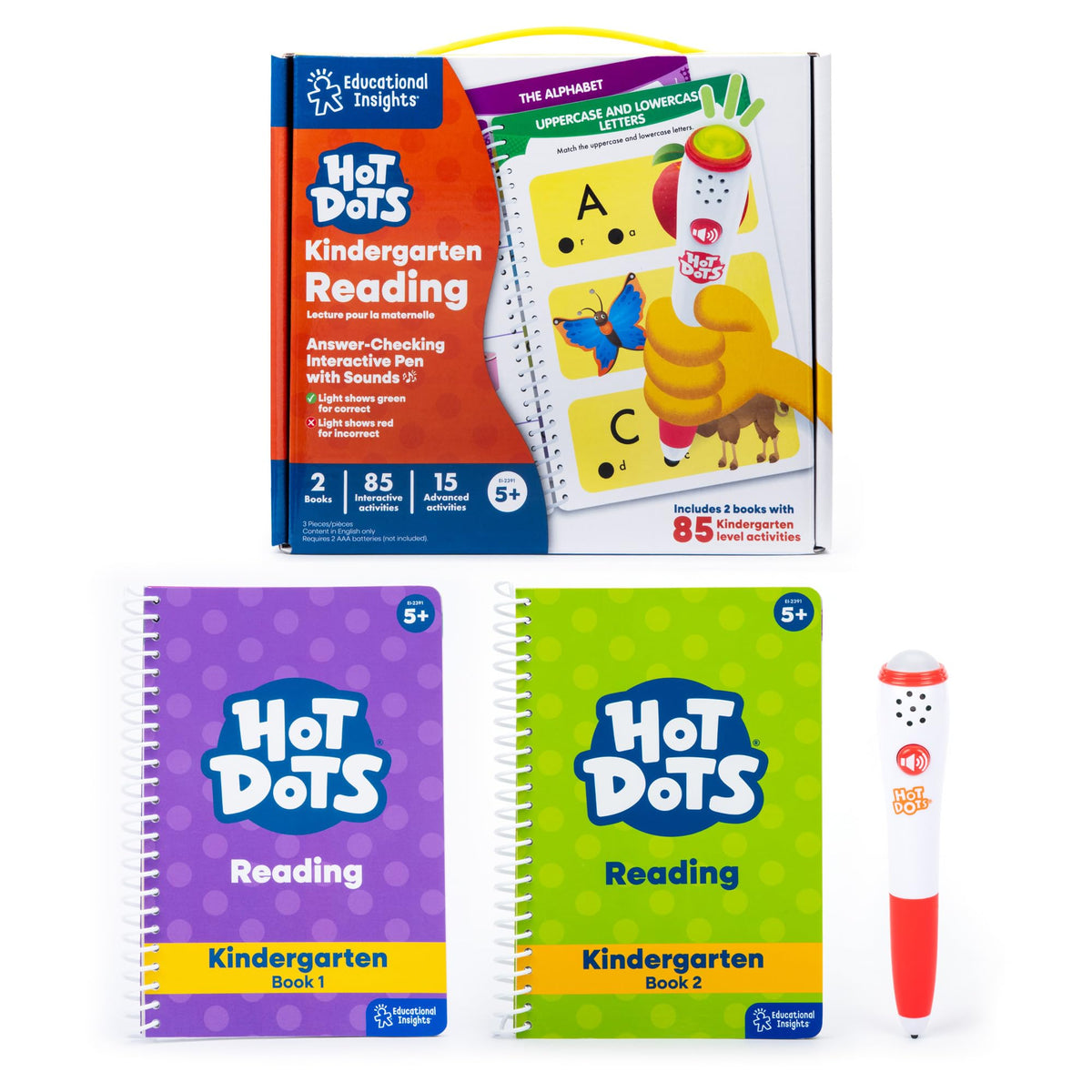 Educational Insights Hot Dots Kindergarten Reading Set - Kindergarten Workbooks with Interactive Pen, Homeschool Learning Activities, Learn to Read Activity Books for Kids Ages 5+