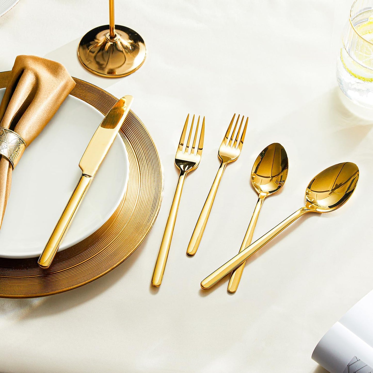 KINGSTONE 20-Piece Gold Silverware Set - 18/10 Stainless Steel, Mirror Polished, Dishwasher Safe for Home & Events