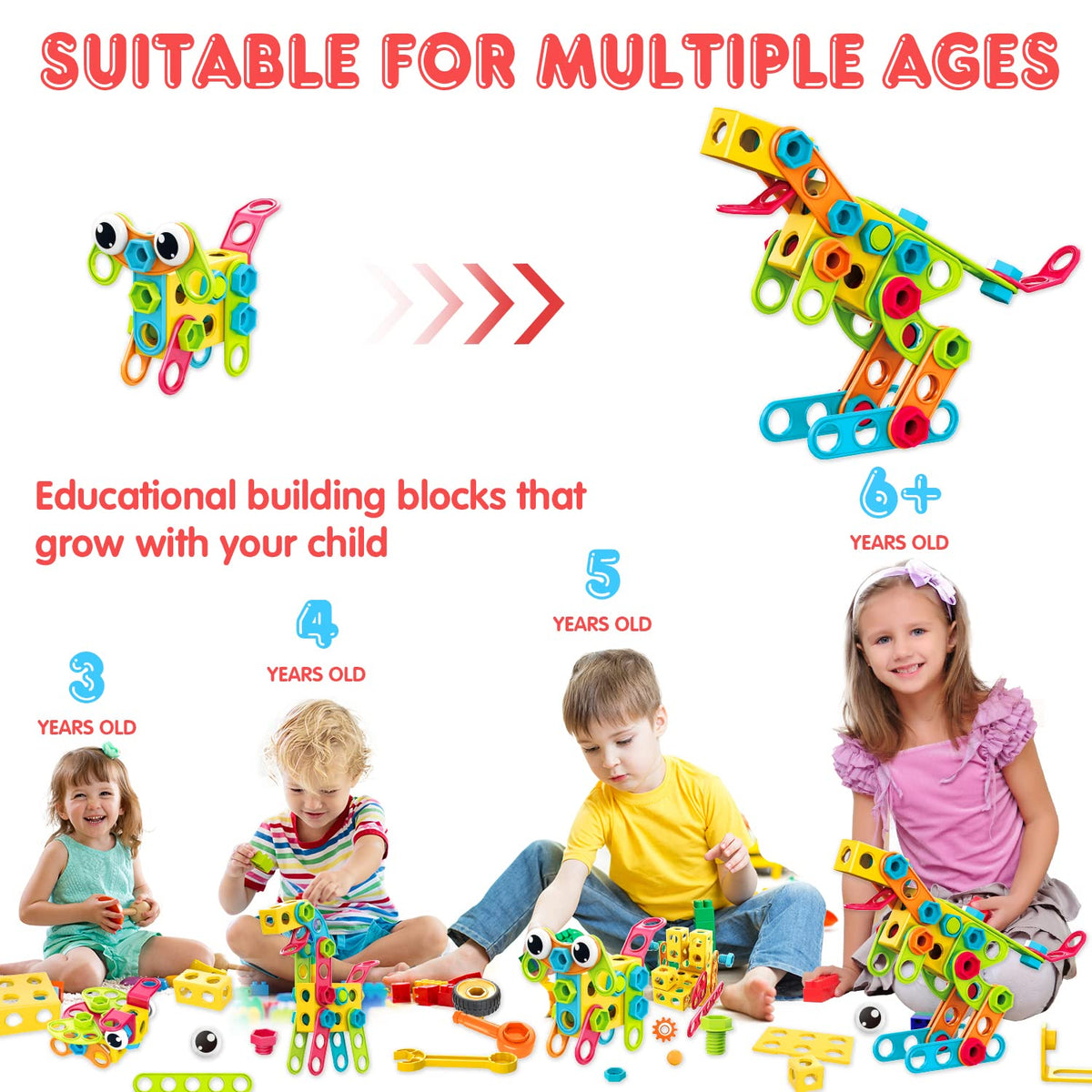 NXONE 195 PCS Educational STEM Toys for Boys and Girls Ages 3 4 5 6 7 8 9 10 Construction Building Blocks Toy Building Sets Kids Toys Creative Activities Games with Storage Box