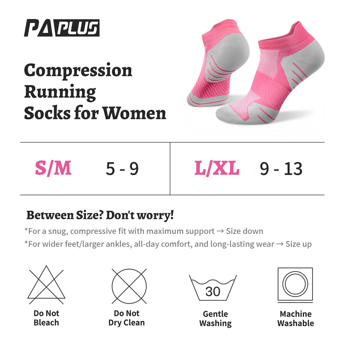 PAPLUS 6 Pairs Ankle Compression Socks for Women, Cushioned Running Socks with Arch Support, Low Cut, Targeted Compression